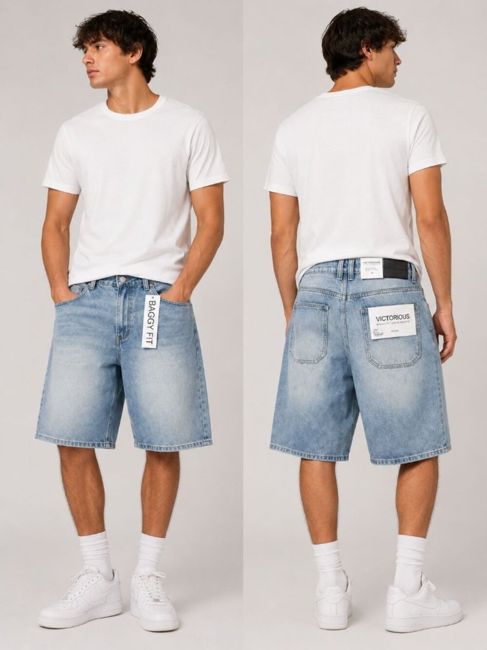Victorious Baggy Fit Denim Shorts W/ Classic 5-Pocket Light Indigo Size 34